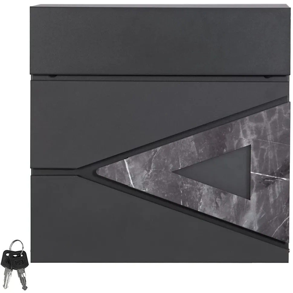 Boîte aux lettres en acier optique marbre noir murale moderne avec 2 clés inclus