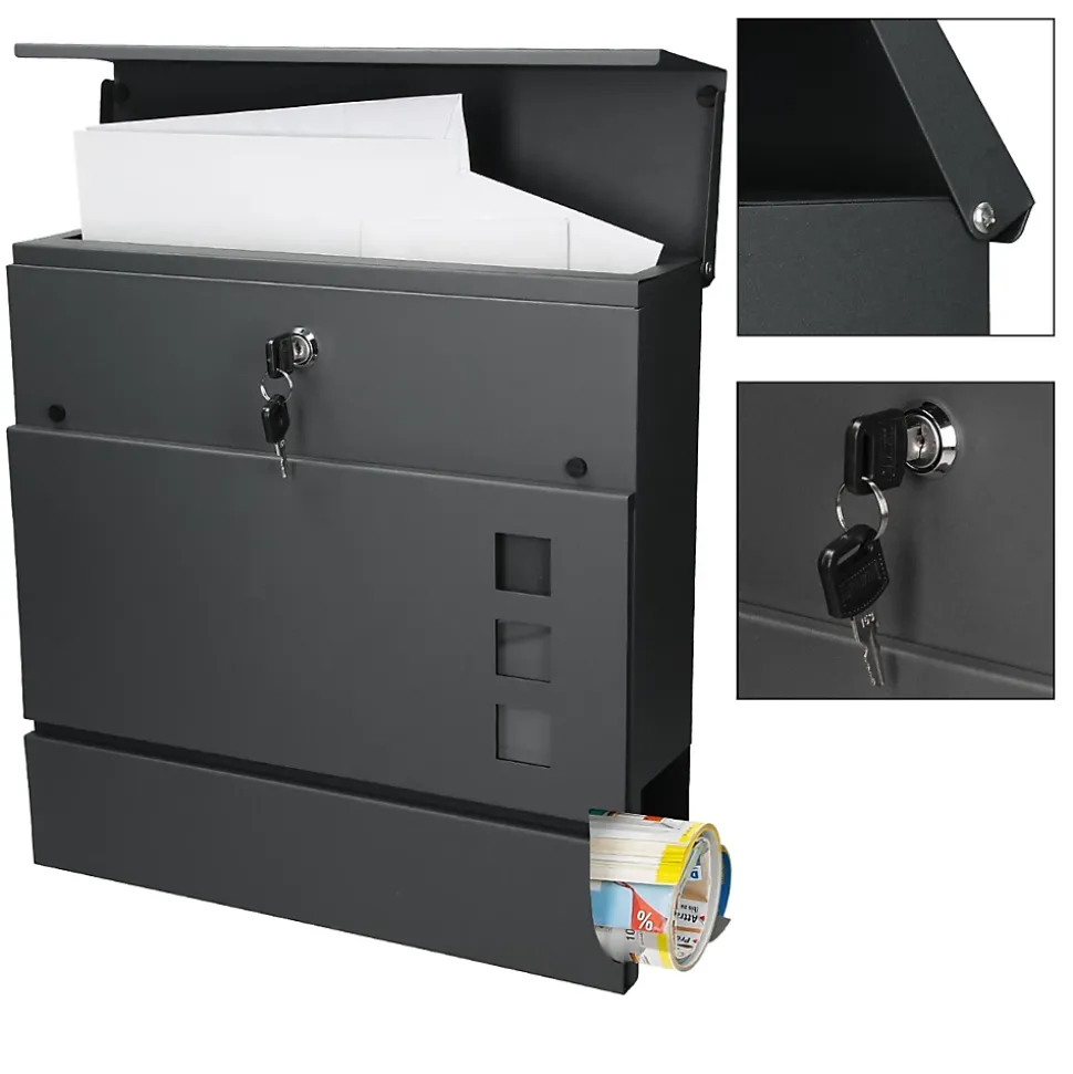 Boîte aux lettres moderne anthracite + compartiment à journaux 2 clés en acier