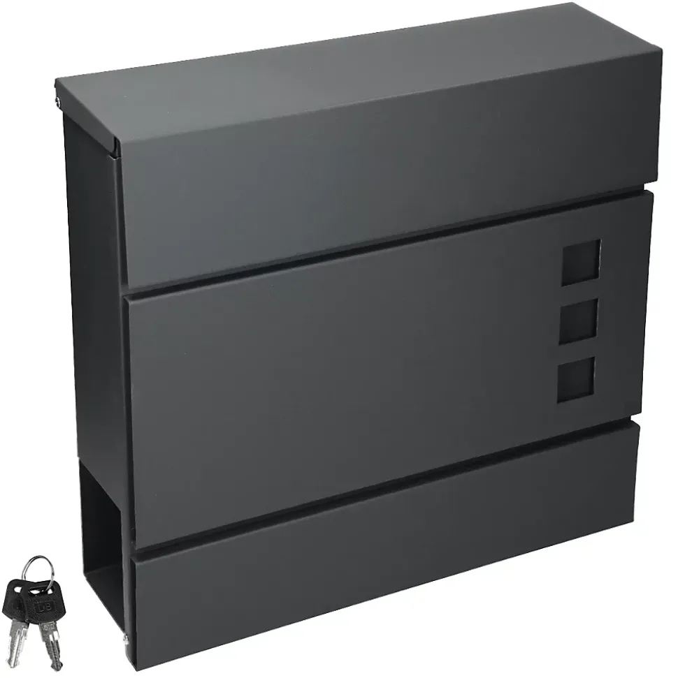 Boîte aux lettres moderne anthracite + compartiment à journaux 2 clés en acier