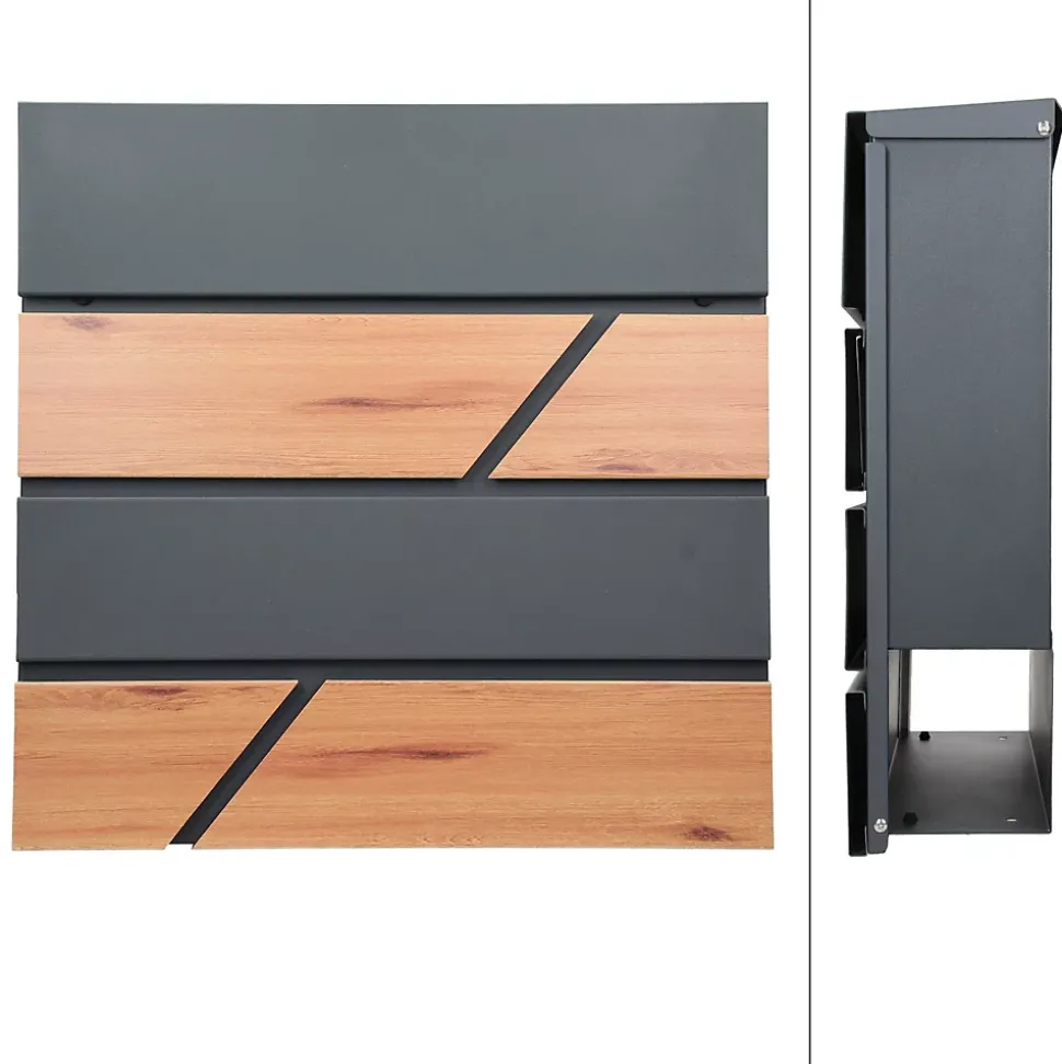Boîte aux lettres moderne en acier anthracite/ optique bois avec support 170 cm
