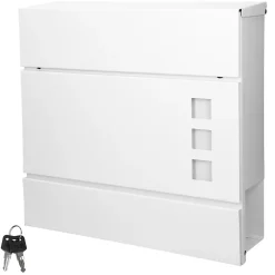Boîte aux lettres moderne blanc avec compartiment à journaux en acier 2 clés