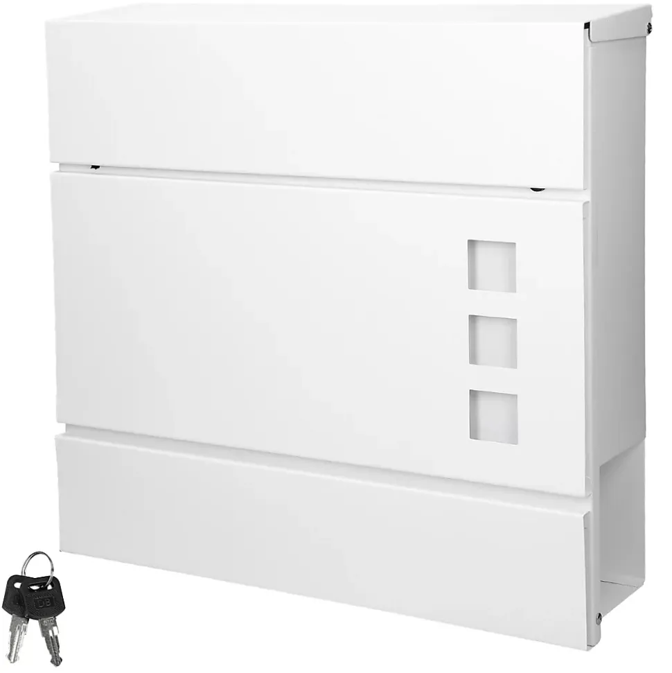 Boîte aux lettres moderne blanc avec compartiment à journaux en acier 2 clés