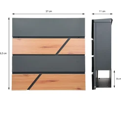 Boîte aux lettres moderne en acier anthracite imitation bois murale avec 2 clés