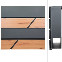 Boîte aux lettres moderne en acier anthracite imitation bois murale avec 2 clés