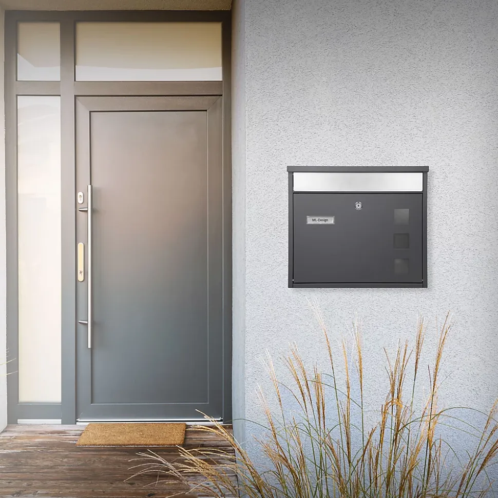 Boîte aux lettres murale avec porte-journaux acier inoxydable anthracite moderne