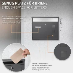 Boîte aux lettres murale avec porte-journaux acier inoxydable anthracite moderne