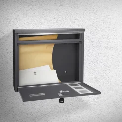 Boîte aux lettres murale avec porte-journaux acier inoxydable anthracite moderne