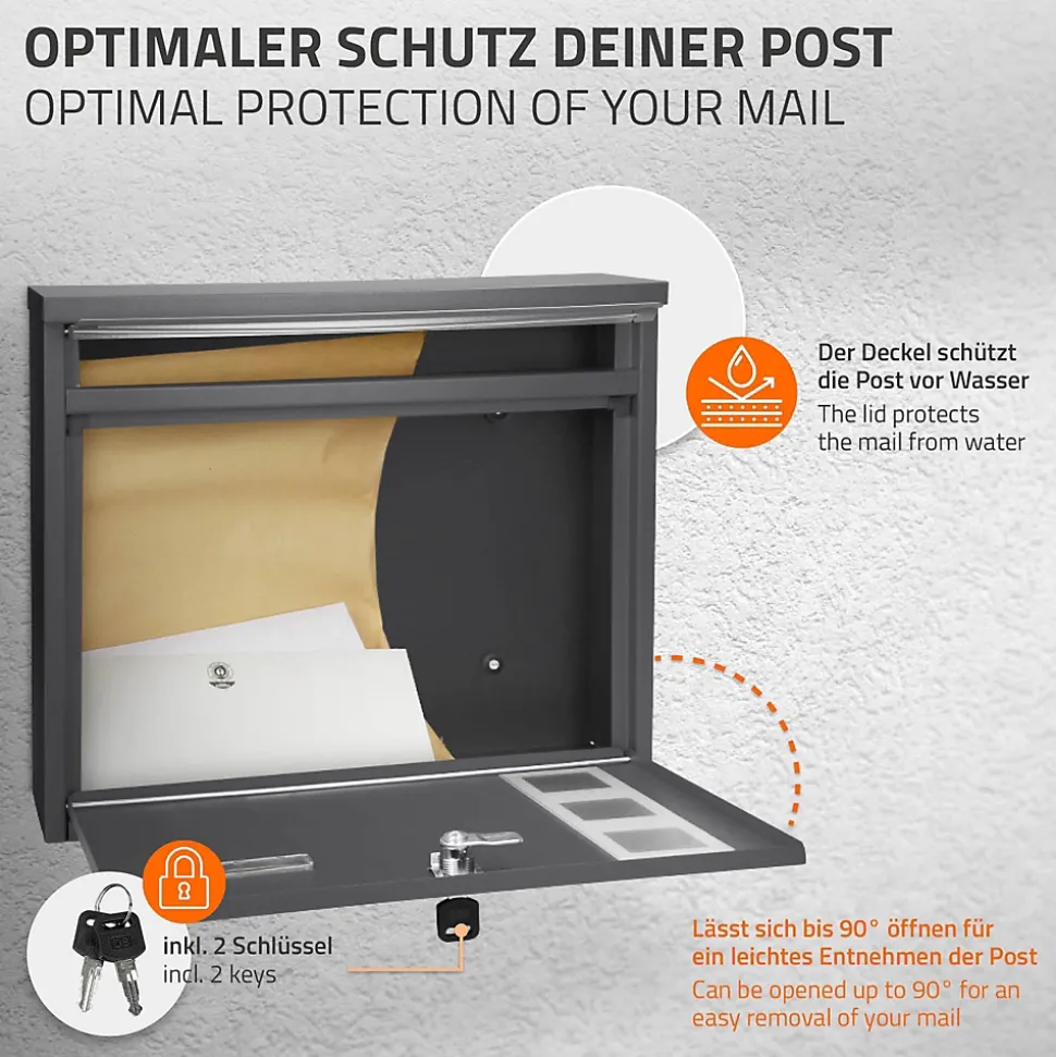 Boîte aux lettres murale avec porte-journaux acier inoxydable anthracite moderne