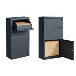 Boîte aux Lettres Murale Gris en acier Galvanisé, Double Ouverture et Serrure Cylindre