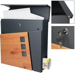 Boîte aux lettres murale moderne en acier anthracite aspect bois + 2 clés inclus