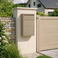 Boîte aux lettres murale taupe en acier galvanisé avec cylindre de sécurité et 2 clés