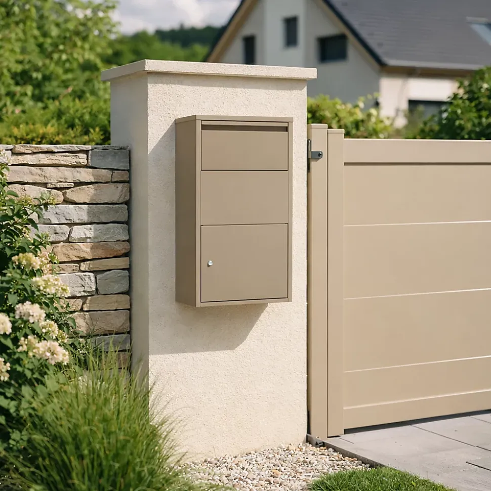 Boîte aux lettres murale taupe en acier galvanisé avec cylindre de sécurité et 2 clés