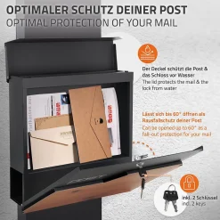 Boîte aux lettres sur pied boîte postale anthracite/aspect bois avec support