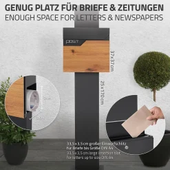 Boîte aux lettres sur pied boîte postale anthracite/aspect bois avec support