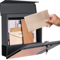 Boîte aux lettres sur pieds boîte postale anthracite imitation bois avec support