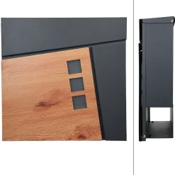 Boîte aux lettres sur pieds boîte postale anthracite imitation bois avec support