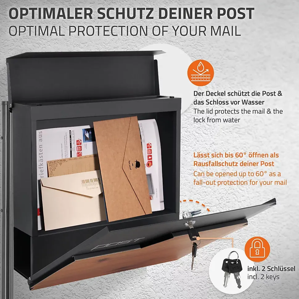 Boîte aux lettres sur pied piedestal boîte postale anthracite/aspect bois modern