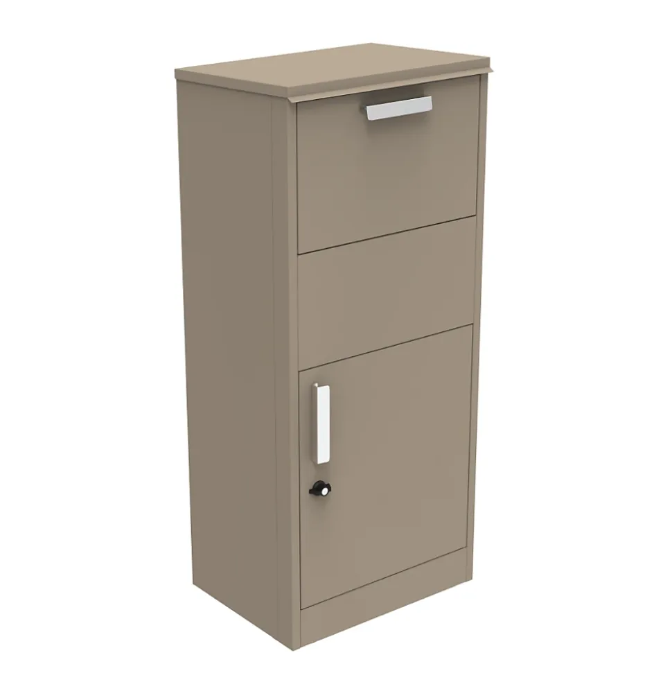 Boîte aux lettres taupe avec compartiment colis en acier galvanisé et double clés