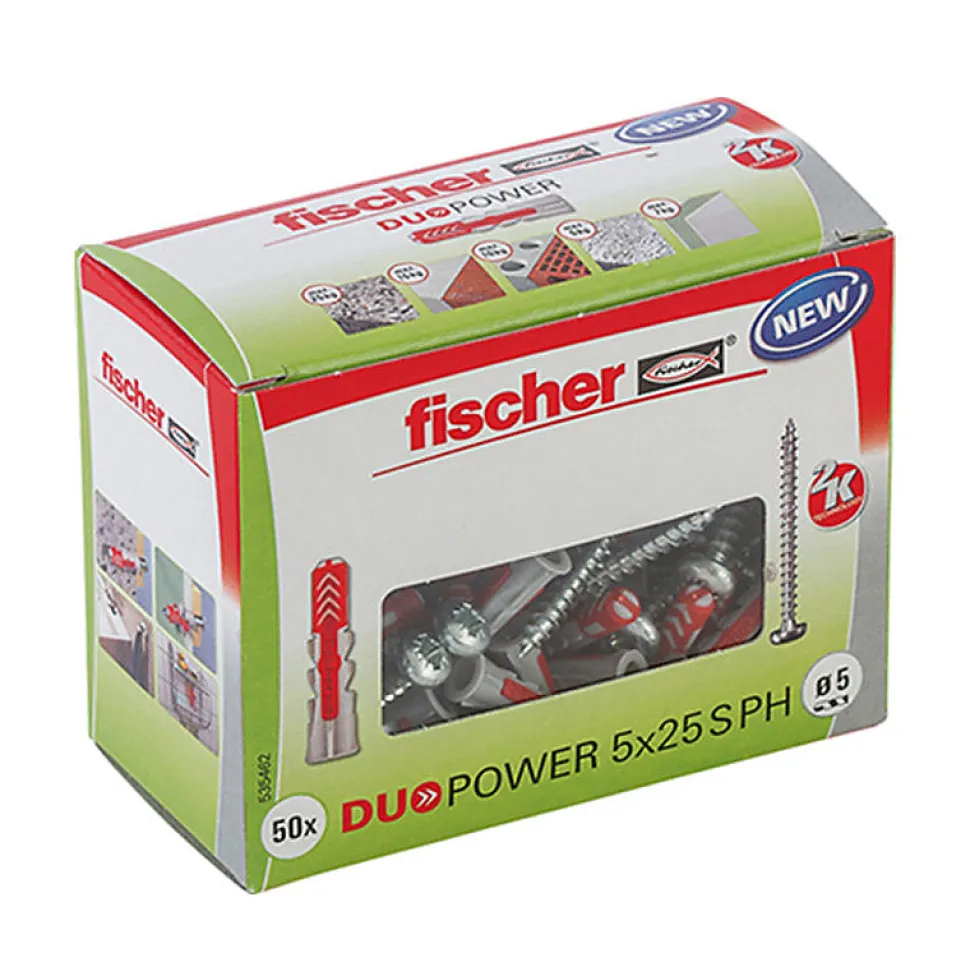 Boîte De 50 Chevilles Bi-matière Fischer Duopower Ph Avec Vis