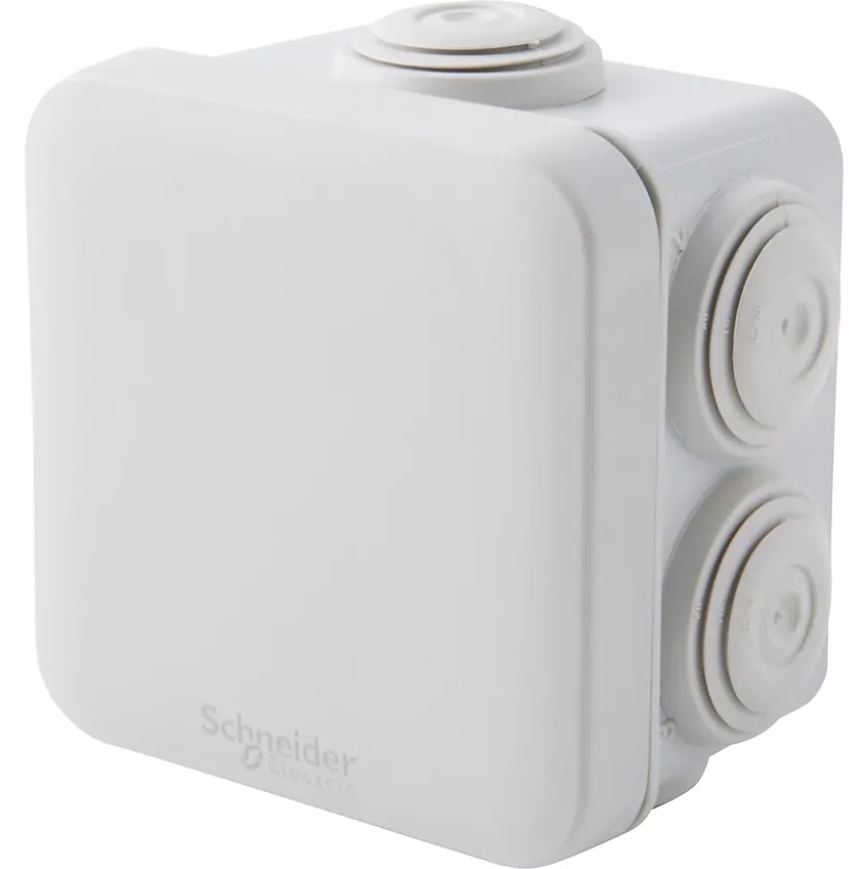 Boîte de dérivation carrée extérieure avec 7 passe-câbles et système de verrouillage 65 x 65 x 45 mm Schneider Electric Mureva Box gris