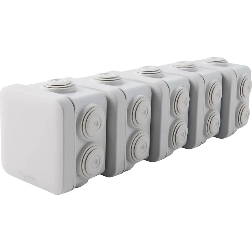 Boîte de dérivation carrée extérieure avec 7 passe-câbles et système de verrouillage 65 x 65 x 45 mm Schneider Electric Mureva Box gris