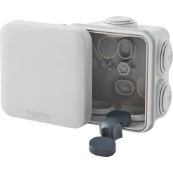 Boîte de dérivation carrée extérieure avec 7 passe-câbles et système de verrouillage 65 x 65 x 45 mm Schneider Electric Mureva Box gris