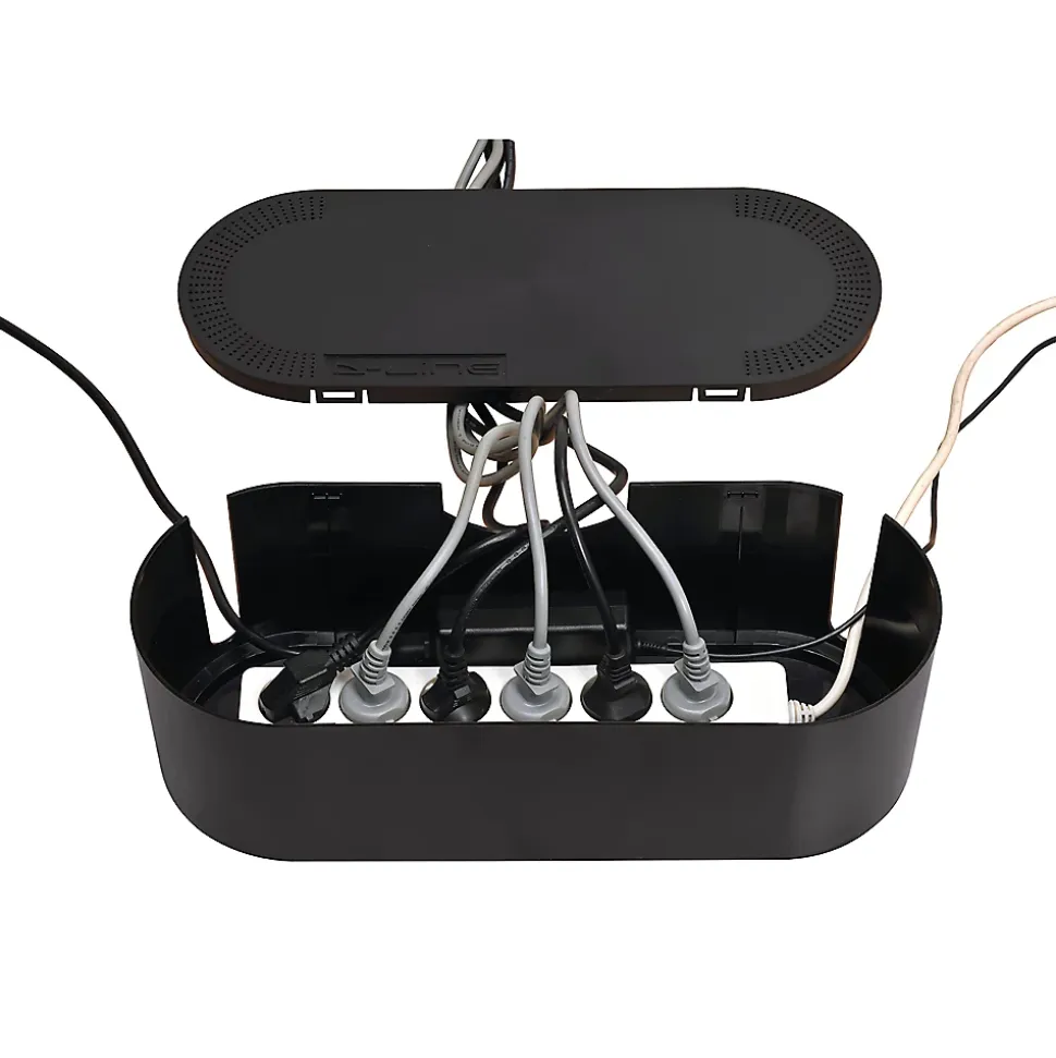 Boîte de rangement de câbles noir D-Line L. 415 x l. 165 mm, bloc 6 prises