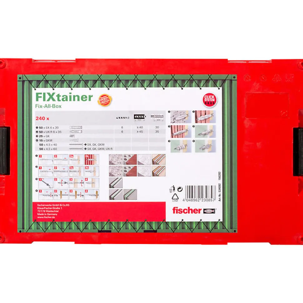 Boîte Modulable Fixtainer Tous Matériaux Fischer 534092 Avec 240 Chevilles Ux, Sx Et Gk Avec Vis