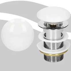 Bouchon de vidange LuxeBath H109mm blanc universel pop-up pour lavabo avec trop-plein joints inclus