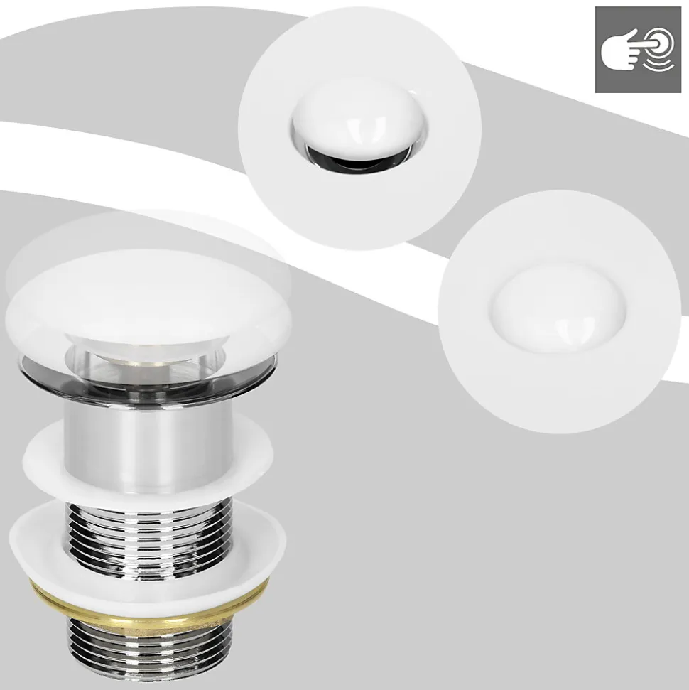 Bouchon de vidange LuxeBath H109mm blanc universel pop-up pour lavabo sans trop-plein avec joints