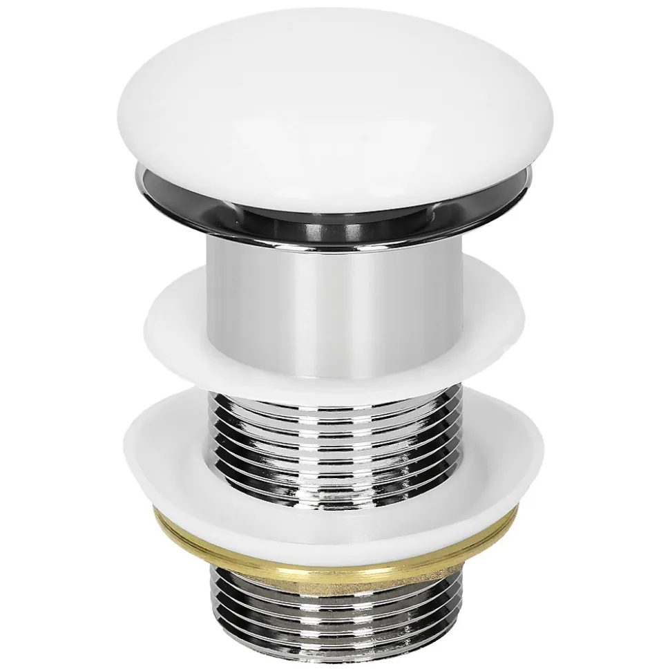 Bouchon de vidange LuxeBath H109mm blanc universel pop-up pour lavabo sans trop-plein avec joints