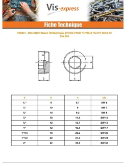 Bouchon mâle hexagonal creux à visser Clé de 17 1 12X19.4 Inox A2 - 3 pièces