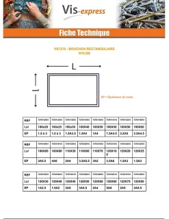 Bouchon rectangle pour tube 100X50 épaisseur tole du tube 1 à 4 nylon noir - 30 pièces