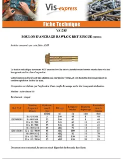 Boulon métal RKT 8X60 M6 Acier zingué - 1 pièce