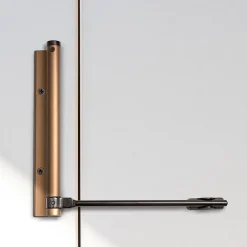 Bras à ressort ferme porte, a corps très fin en Aluminium anodisé bronze