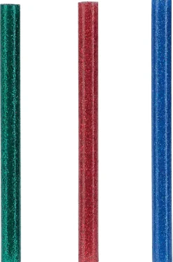 Bâton de colle pailletée pour décoration Ø7mm x 94mm, lot de 36 x 3 couleurs (rouge, bleu, vert)