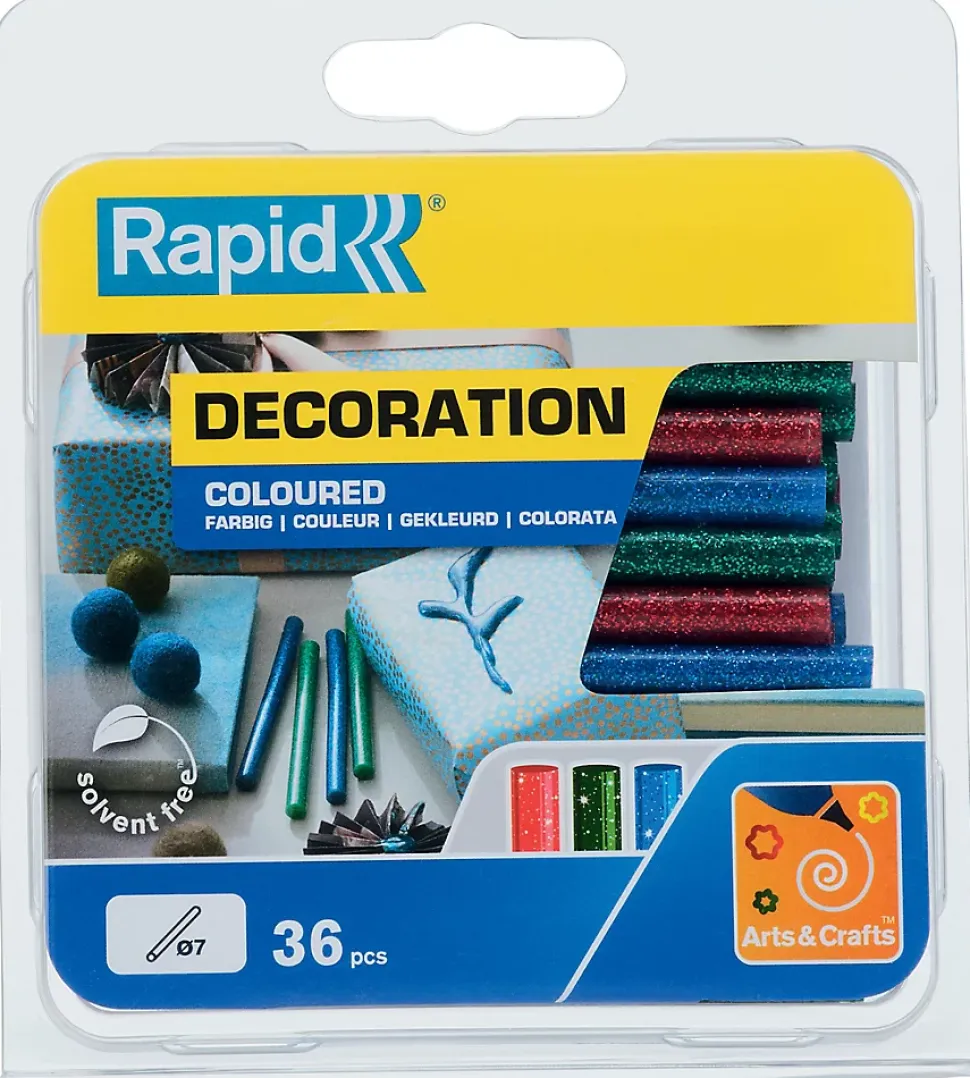 Bâton de colle pailletée pour décoration Ø7mm x 94mm, lot de 36 x 3 couleurs (rouge, bleu, vert)