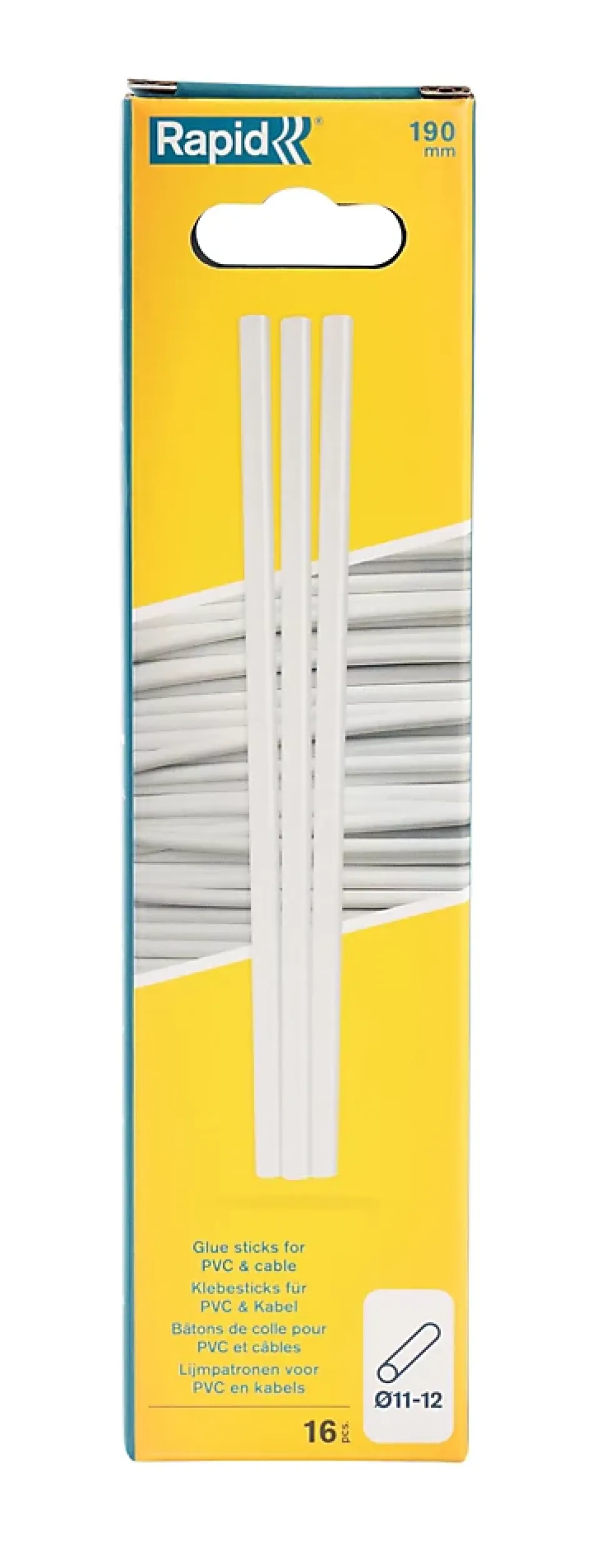Bâton de colle PVC câbles transparente 190 mm Rapid, 16 pièces