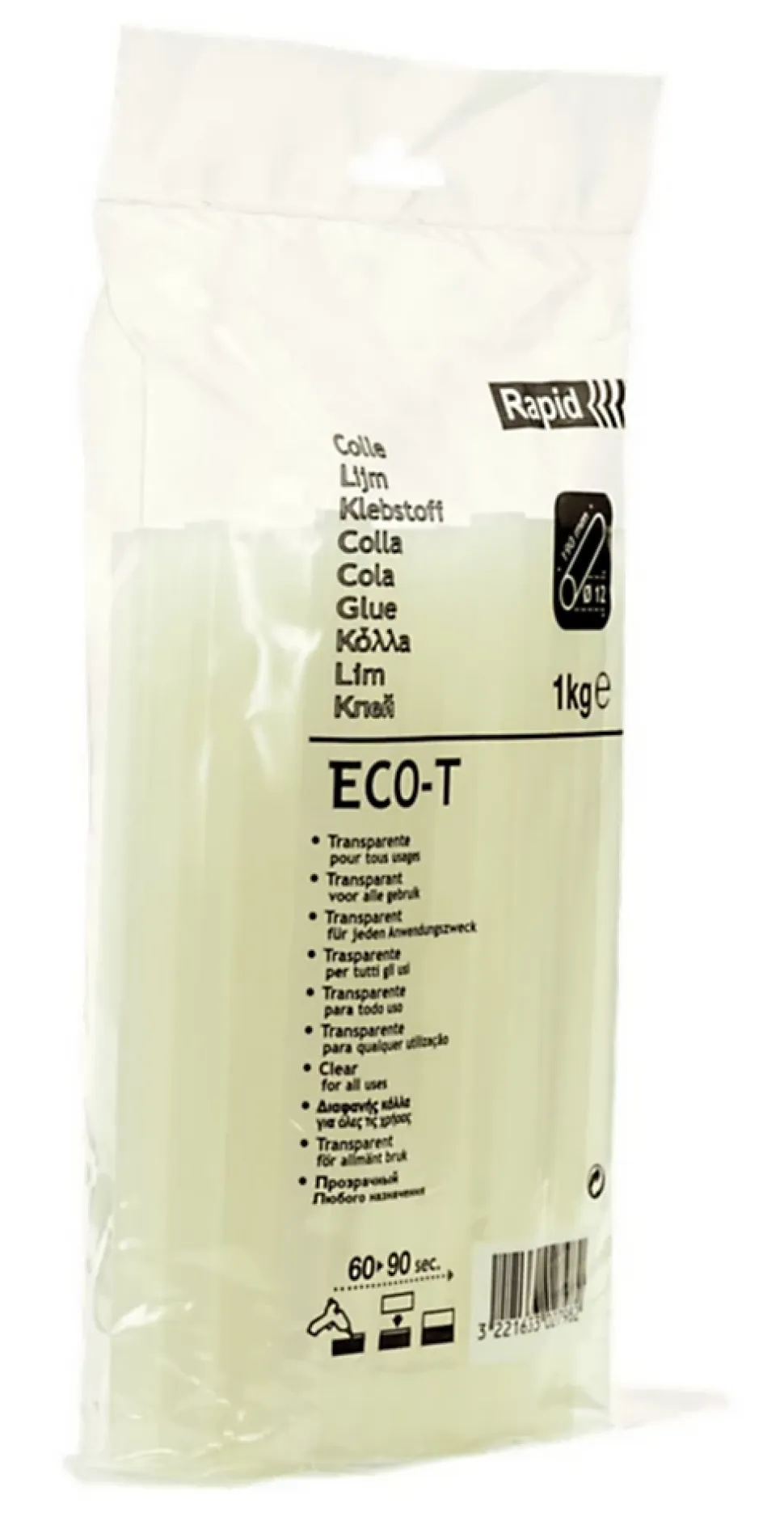 Bâtons de colle 12 mm pour usage général - 1 kg. Sac plastique
