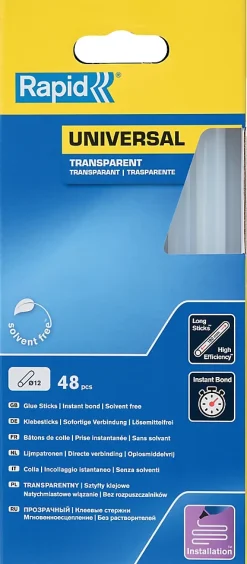 Bâtons de colle universelle transparenteØ12mm x 190mm, lot de 48