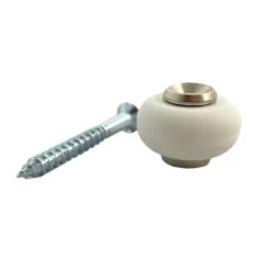 Butoir de sol MADE IN FRANCE en zamak nickelé & bague en élastomère blanche. Diamètre 30mm et hauteur 22mm.