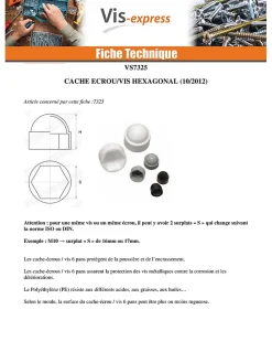 Cache Ecrou ou cache tête vis Tête hexagonale TH M22 nylon blanc Sur plat 32 - 30 pièces