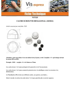 Cache Ecrou ou cache tête vis Tête hexagonale TH M18 nylon blanc Sur plat 27 - 30 pièces