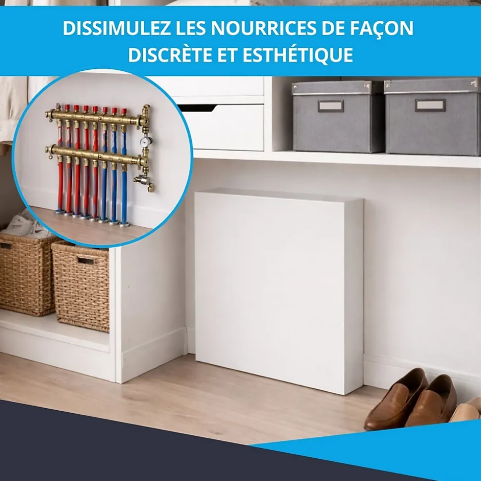 Cache nourrice plomberie ATOLE en acier Blanc - Largeur fixe - Taille 2 : 450 x 650 x 150 mm