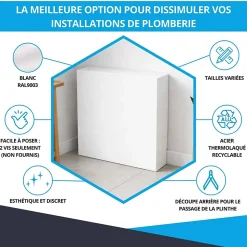 Cache nourrice plomberie ATOLE en acier Blanc - Largeur fixe - Taille 4 : 640 x 450 x 150 mm