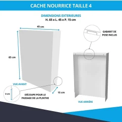 Cache nourrice plomberie ATOLE en acier Blanc - Largeur fixe - Taille 4 : 640 x 450 x 150 mm