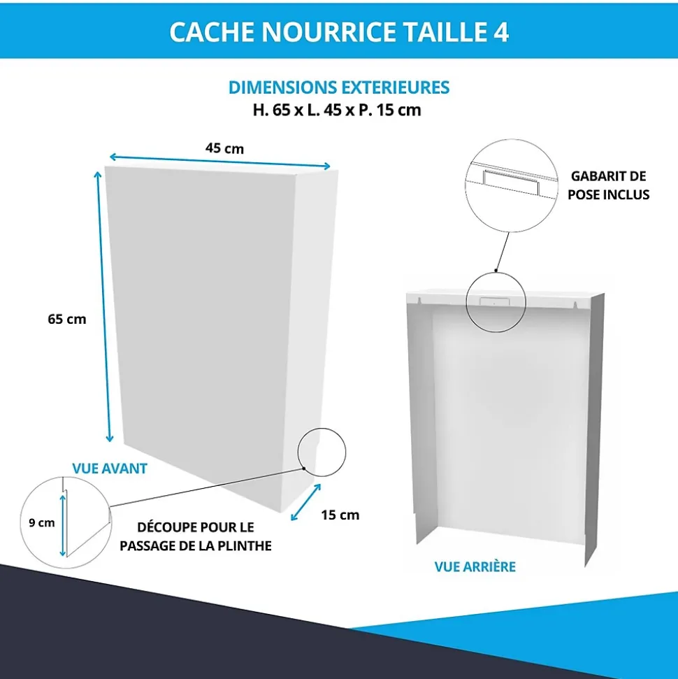 Cache nourrice plomberie ATOLE en acier Blanc - Largeur fixe - Taille 4 : 640 x 450 x 150 mm