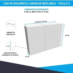 Cache nourrice plomberie ATOLE en acier Blanc - Largeur réglable - Taille 2 : 450 x 605 à 1150 x 150 mm