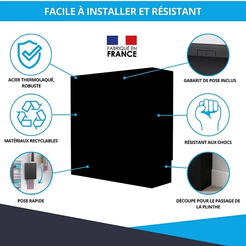 Cache nourrice plomberie ATOLE en acier Noir - Largeur fixe - Taille 2 : 450 x 650 x 150 mm