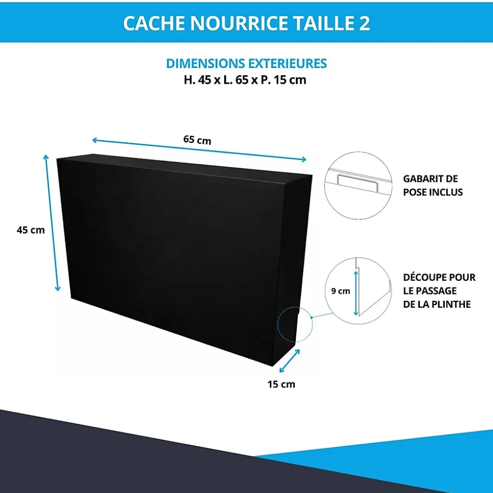 Cache nourrice plomberie ATOLE en acier Noir - Largeur fixe - Taille 2 : 450 x 650 x 150 mm